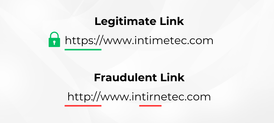 An example of a legitimate link and a fraudulent link