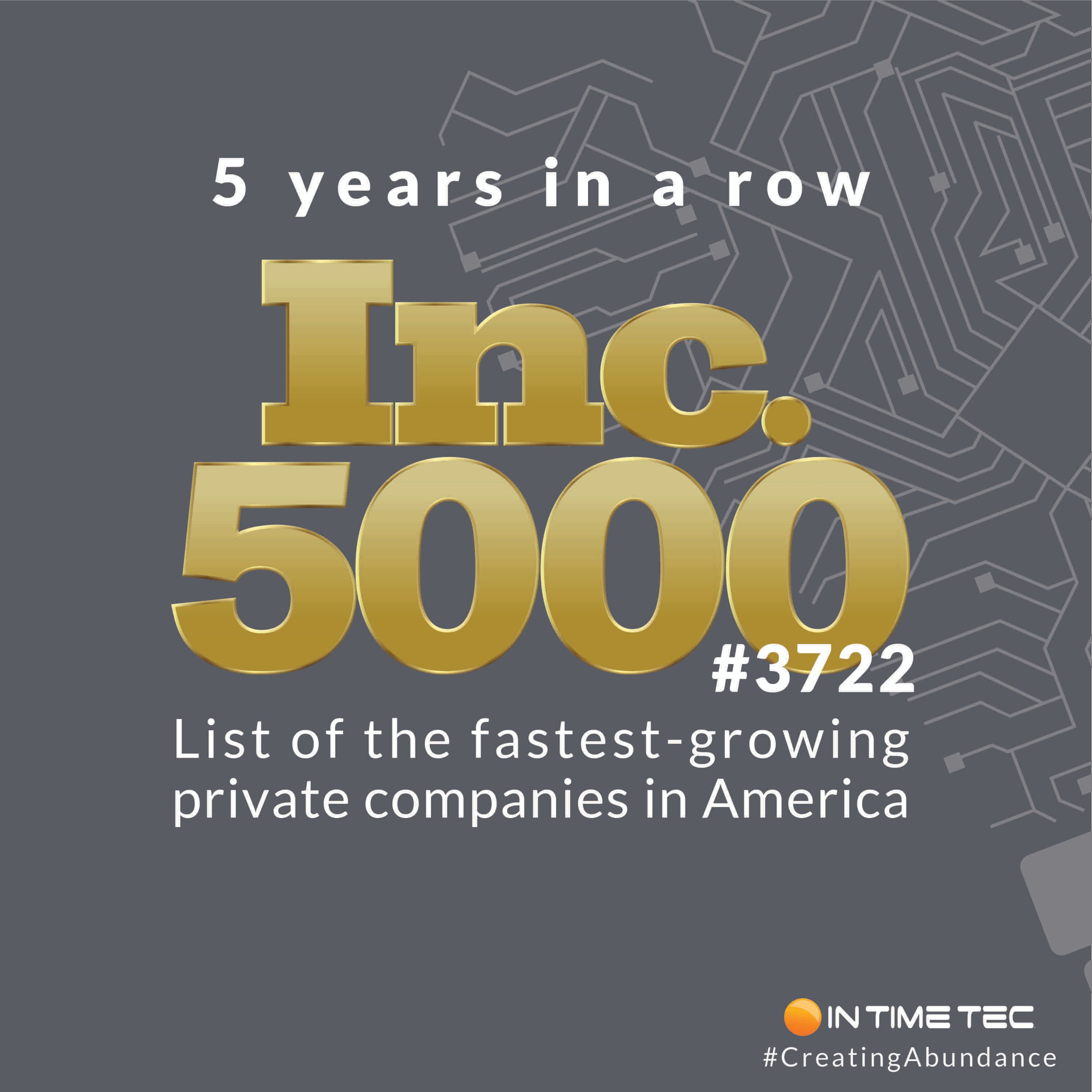Inc 5000 logo and In Time Tec's ranking: 3722